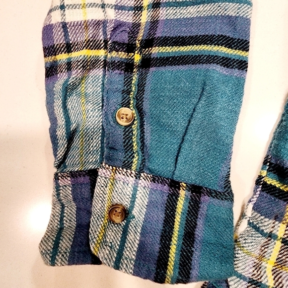 American Eagle AEO Teal Plaid Boyfriend Fit Button Down Flannel Women's Small S - Picture 5 of 11